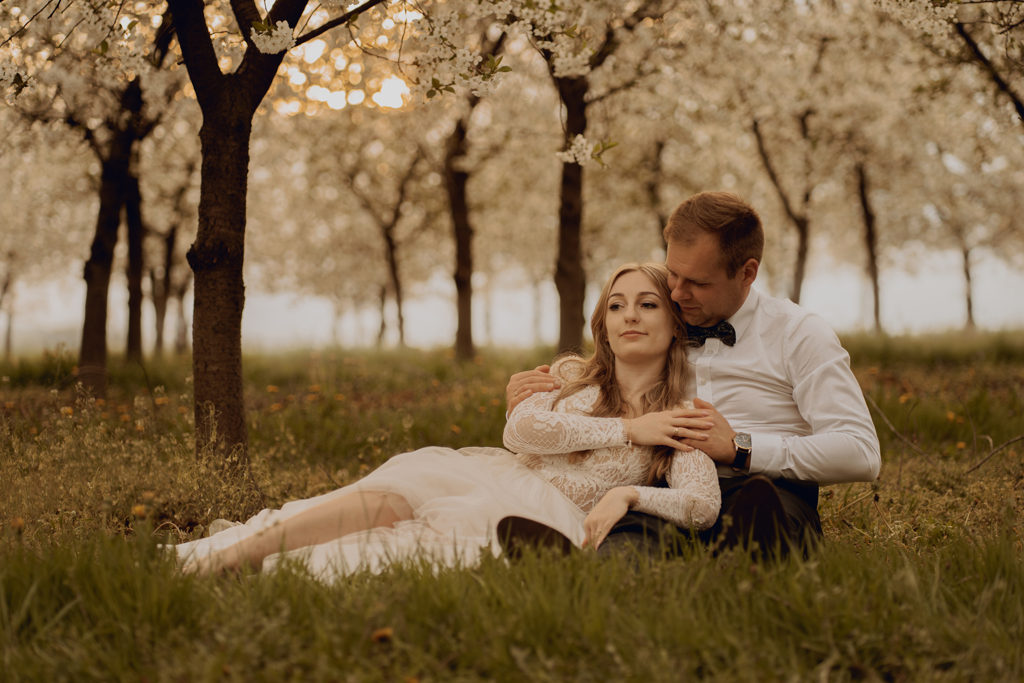 Wiosenna sesja slubna00039 - Sesja ślubna w kwitnącym sadzie